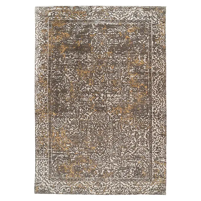 Kayoom Kurzflorteppich Davis 225 - Beige, 230 x 160 cm, 100 % Polyester - Rechteckiger Teppich mit abstraktem Muster in Braun, Beige und Gold, mit Used-Look und Bordüre.