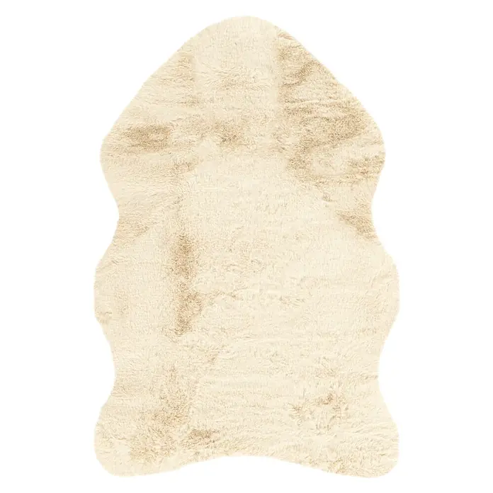 Kayoom Kunstfell Boundless 226 - Creme, 90 x 60 cm, 90 % Polyester, 10 % Baumwolle - Hellbeige Kunstfellteppich in unregelmäßiger Tierfellform.