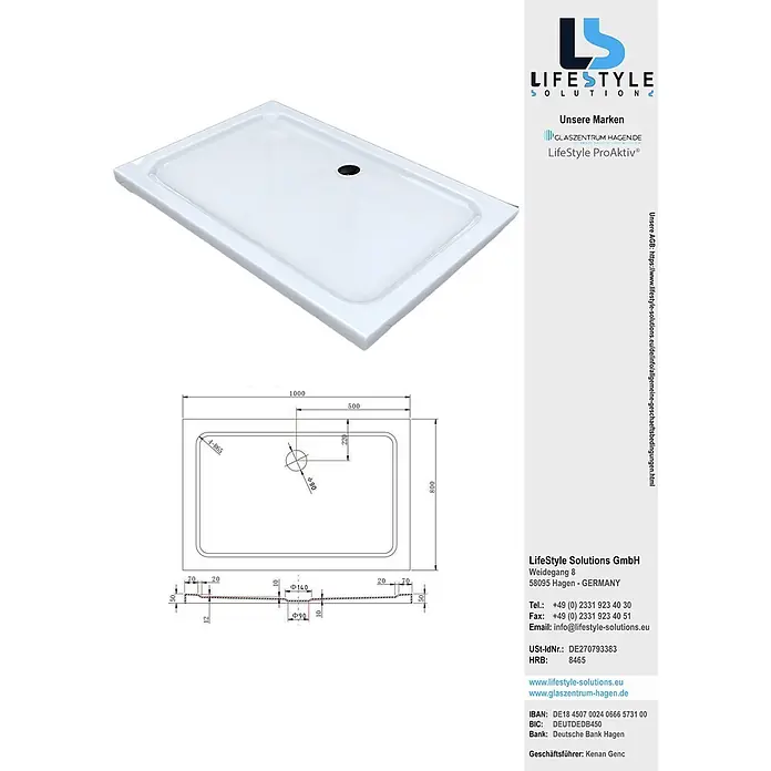Glaszentrum Hagen U-Duschkabine GZH 100x80x100x195cm Mille U-Duschkabine inkl. Tasse + Siphon - Imprägniert, Farblos