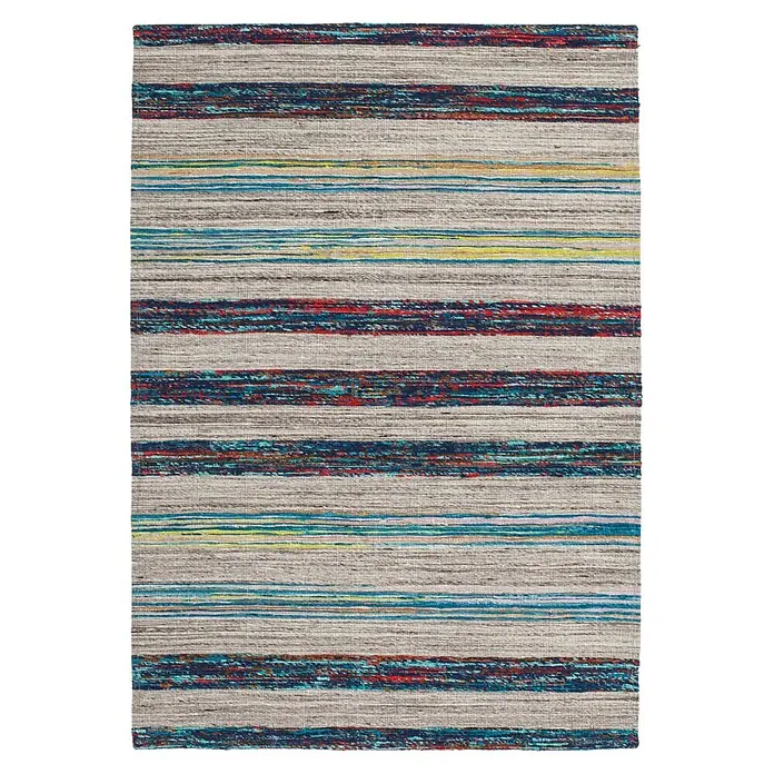 Kayoom Flachgewebeteppich Duarte 210 - Natur/Blau, 170 x 120 cm, 60 % Wolle, 20 % Baumwolle, 20 % Seide - Draufsicht