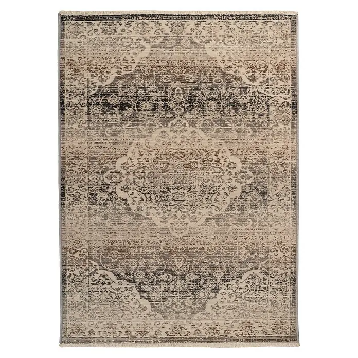 Kayoom Kurzflorteppich Charin 725 - Beige, 180 x 120 cm, 100 % Polypropylen - Verwaschener Teppich mit traditionellem Muster in Beige-, Braun- und Grautönen, mit Fransen.