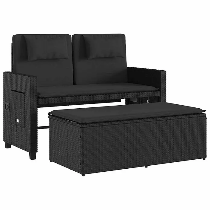 Furnicato Gartenbank PE-Rattan - B x T x H: 122 x 102 x 60 cm, Schwarz