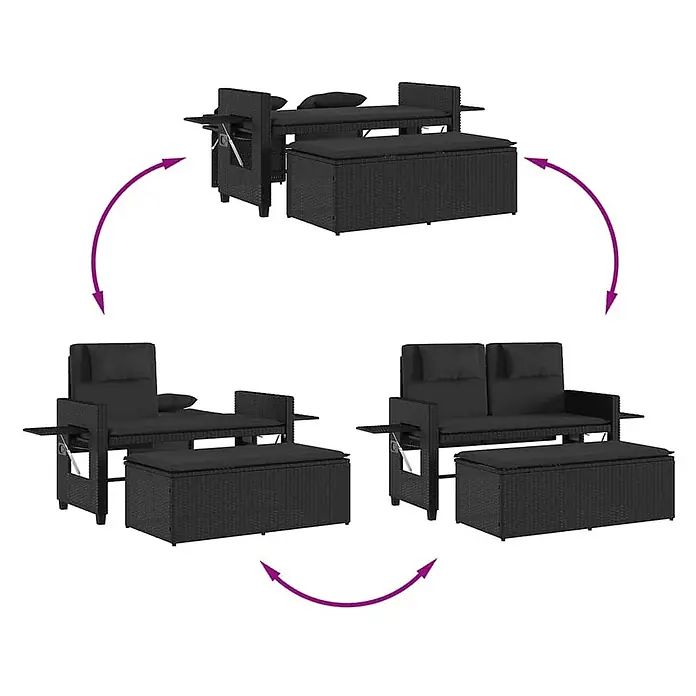 Furnicato Gartenbank PE-Rattan - B x T x H: 122 x 102 x 60 cm, Schwarz