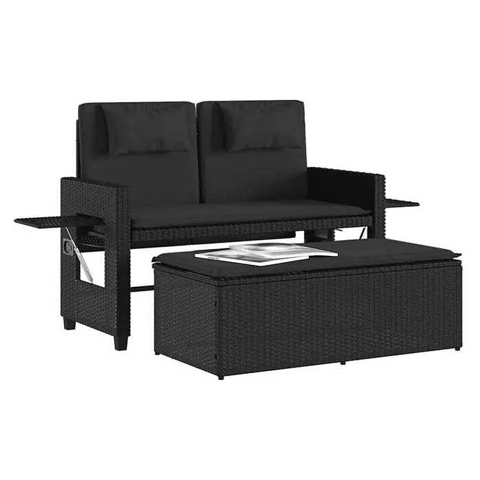 Furnicato Gartenbank PE-Rattan - B x T x H: 122 x 102 x 60 cm, Schwarz