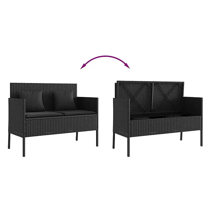 Furnicato Gartenbank PE-Rattan - B x T x H: 113 x 61 x 87 cm, Schwarz