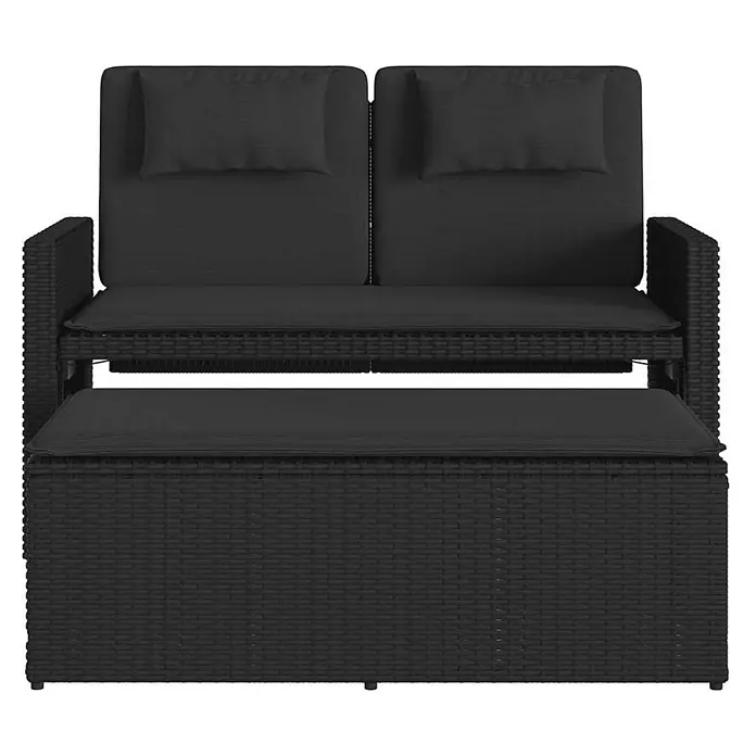 Furnicato Gartenbank PE-Rattan - B x T x H: 122 x 102 x 60 cm, Schwarz
