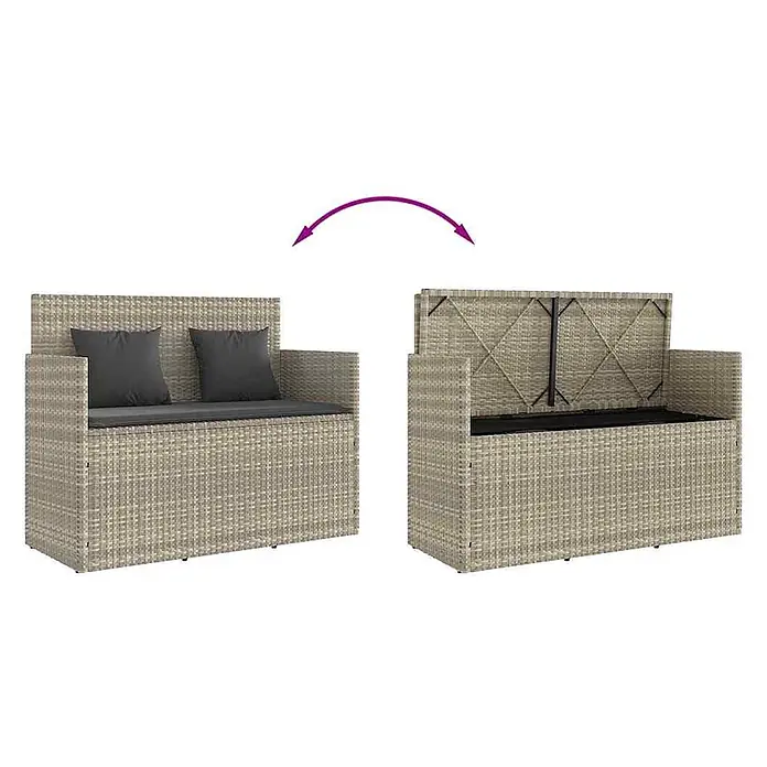Furnicato Gartenbank PE-Rattan - B x T x H: 120 x 50 x 90,5 cm, Hellgrau