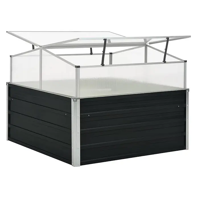 Furnicato Gewächshaus - 100 x 100 cm, Material Seitenwand: Stahl, anthrazit - Schwarzes Hochbeet aus Metall mit durchsichtigem aufklappbaren Frühbeetaufsatz.