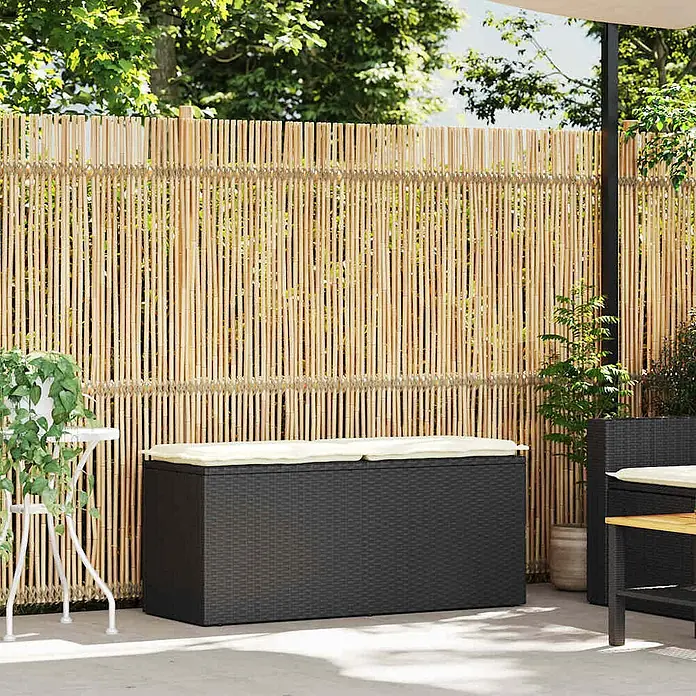 Furnicato Gartenbank PE-Rattan - B x T x H: 110 x 40 x 44 cm, Schwarz