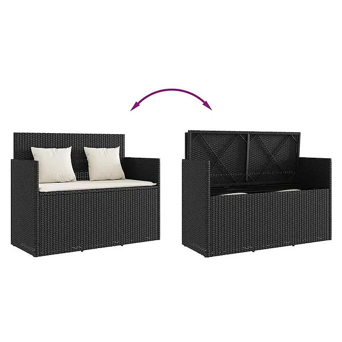 Furnicato Gartenbank PE-Rattan - B x T x H: 120 x 50 x 90,5 cm, Schwarz und Creme