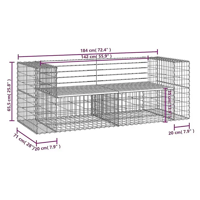 Furnicato Gartenbank Kiefernholz imprägniert - B x T x H: 184 x 71 x 65,5 cm, Dunkelbraun