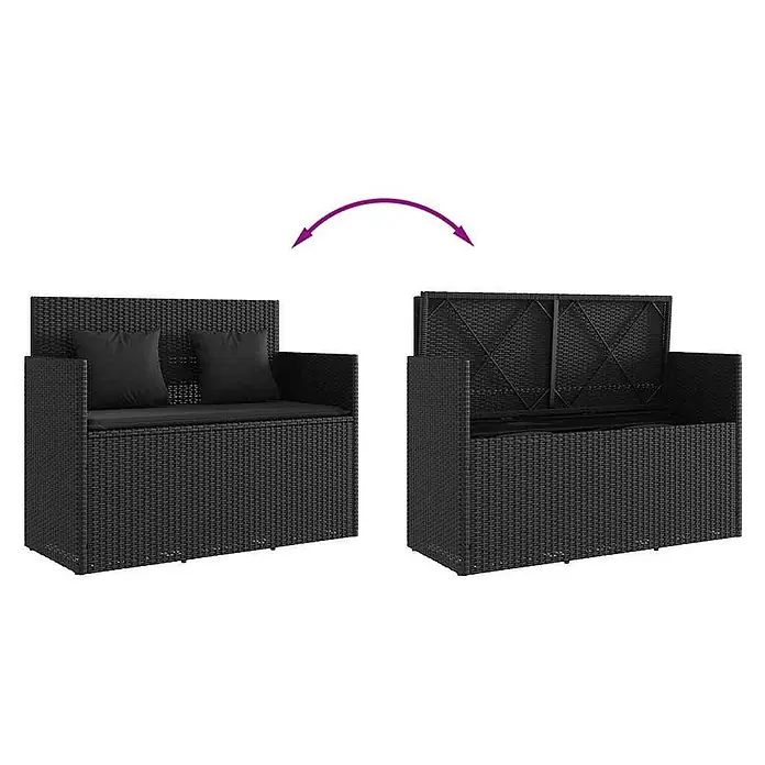 Furnicato Gartenbank PE-Rattan - B x T x H: 120 x 50 x 90,5 cm, Schwarz
