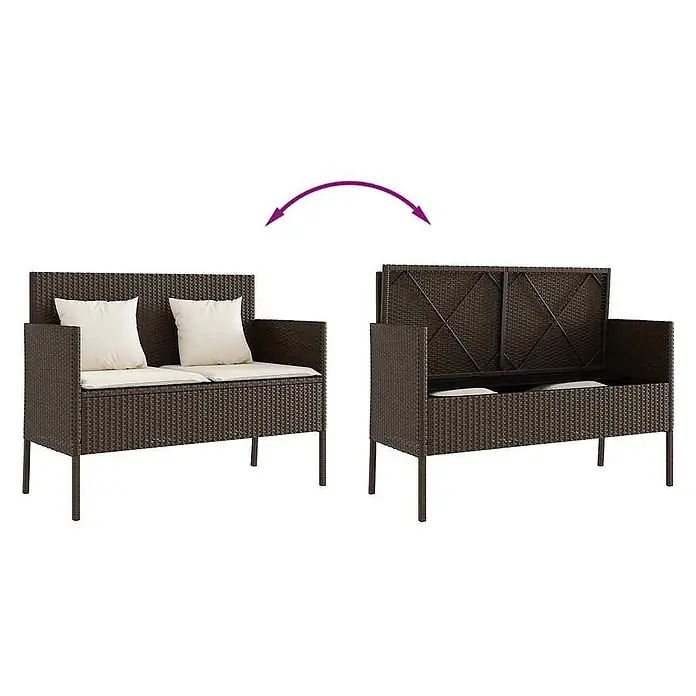 Furnicato Gartenbank PE-Rattan - B x T x H: 113 x 61 x 87 cm, Braun