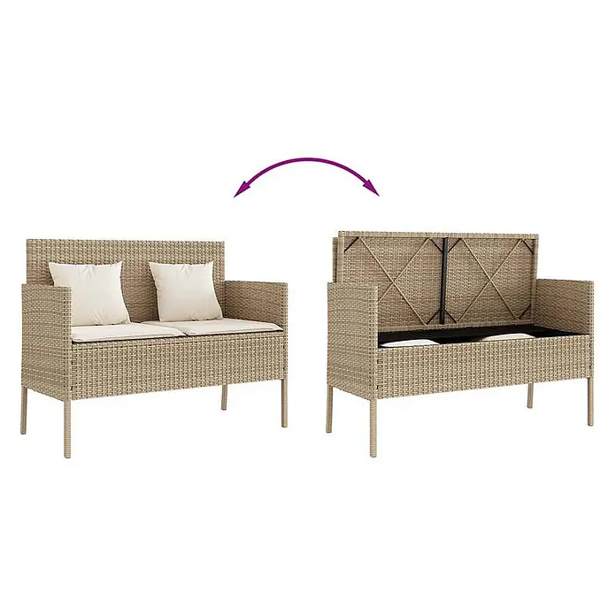 Furnicato Gartenbank PE-Rattan - B x T x H: 113 x 61 x 87 cm, Beige und Creme