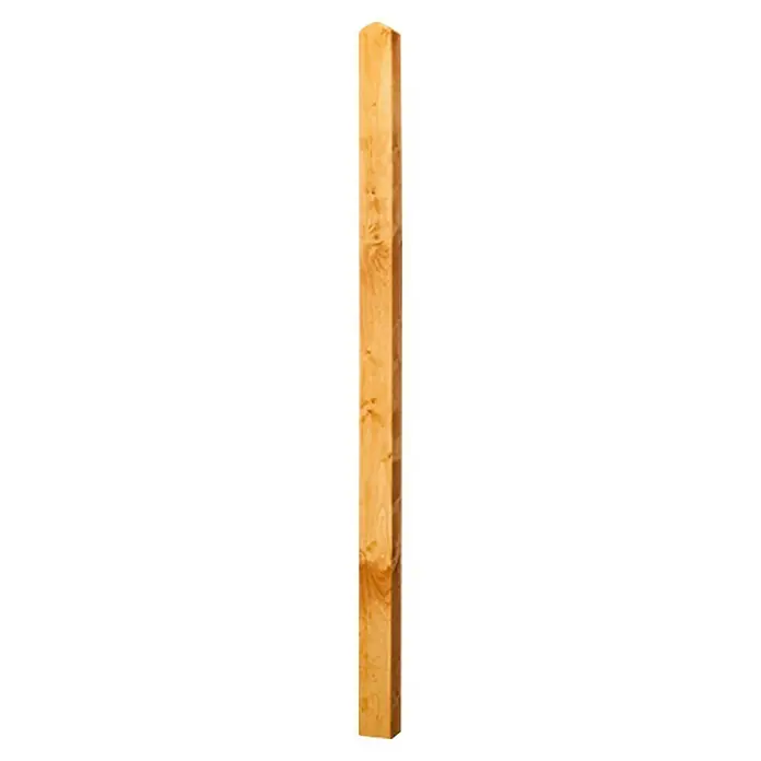 Holzpfosten Starnberg - Höhe: 190 cm, Kiefer/Fichte, Herbstgold - Pfosten aus hellem Holz mit abgerundeter Spitze, ideal für Zäune, Geländer oder als Stütze im Garten. Natürliche Holzmaserung sichtbar.