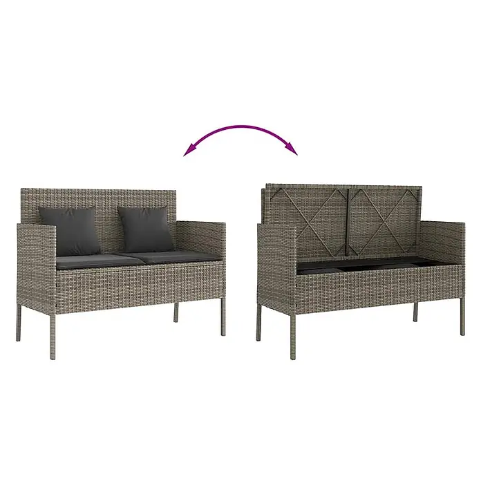 Furnicato Gartenbank PE-Rattan - B x T x H: 113 x 61 x 87 cm, Grau
