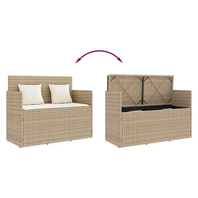 Furnicato Gartenbank PE-Rattan - B x T x H: 120 x 50 x 90,5 cm, Beige und Creme