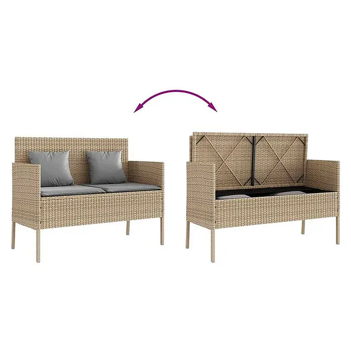 Furnicato Gartenbank PE-Rattan - B x T x H: 113 x 61 x 87 cm, Beige und Grau