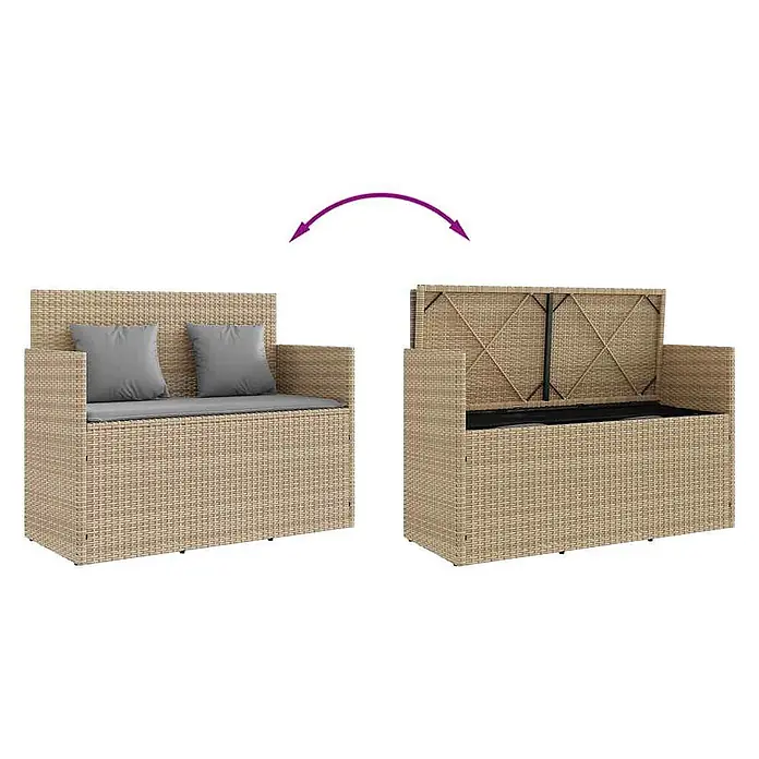 Furnicato Gartenbank PE-Rattan - B x T x H: 120 x 50 x 90,5 cm, Beige und Grau