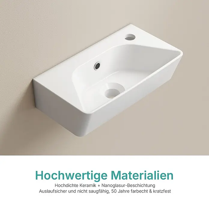 Emke Waschbecken Ceraedge CB22 - Hahnloch: Rechts, Ohne Überlauf, Weiß
