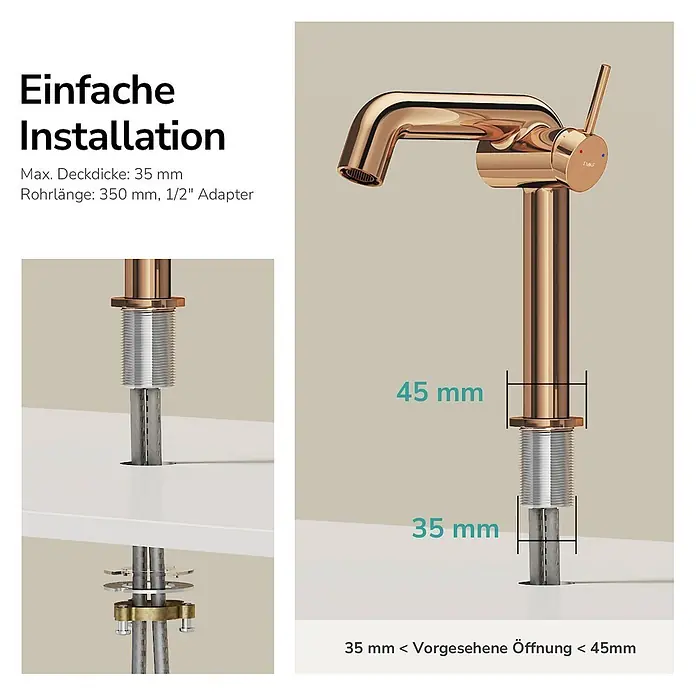 Emke Waschtischarmatur Flowcurv XF24 - Roségold, Glänzend
