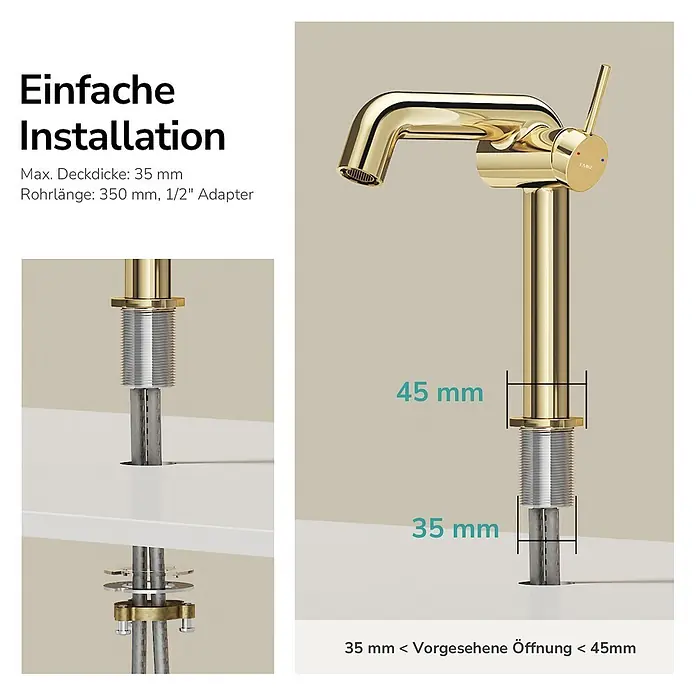 Emke Waschtischarmatur Flowcurv XF24 - Gold, Glänzend