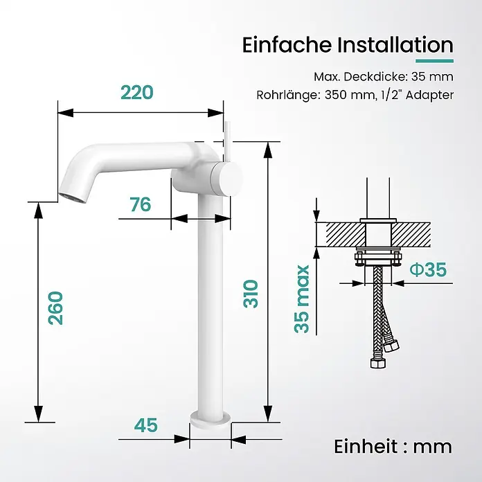Emke Waschtischarmatur Flowcurv XF24 - Weiß, Matt