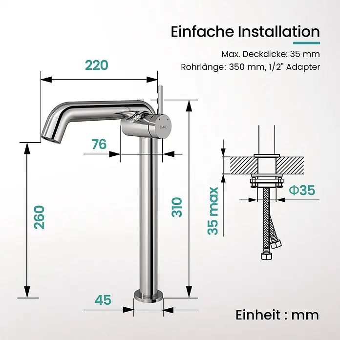 Emke Waschtischarmatur Flowcurv XF24 - Chrom, Glänzend