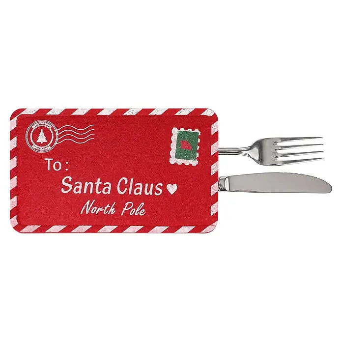 Besteckhalter - 19 x 15 cm, Rot - Roter Filz-Weihnachtsumschlag-Besteckhalter mit Gabel und Messer.