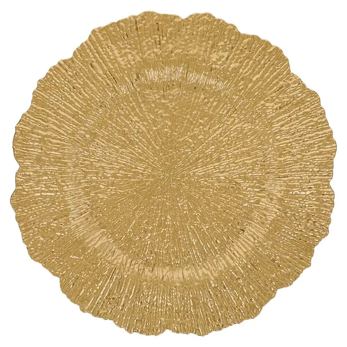 Deko-Teller Porta - Durchmesser: 33 cm, Gold - Runde, goldfarbene, strukturierte Zierplatte mit Wellenmuster.