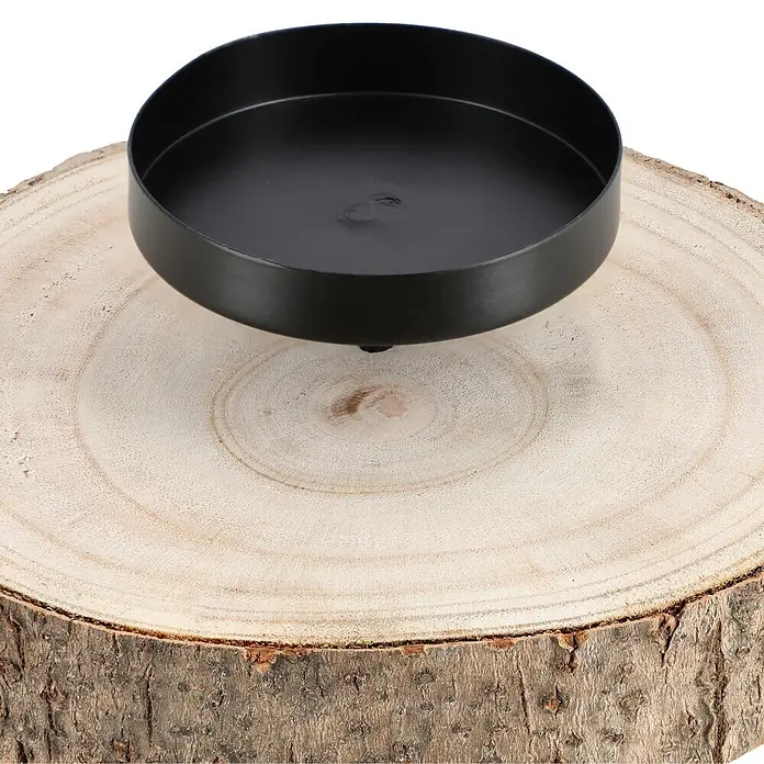 Kerzenhalter Paulownia - 20 x 4 cm, Holz, Natur - Runder Kerzenhalter aus schwarzem Metall auf einem Holzscheibenfuß aus Naturholz.