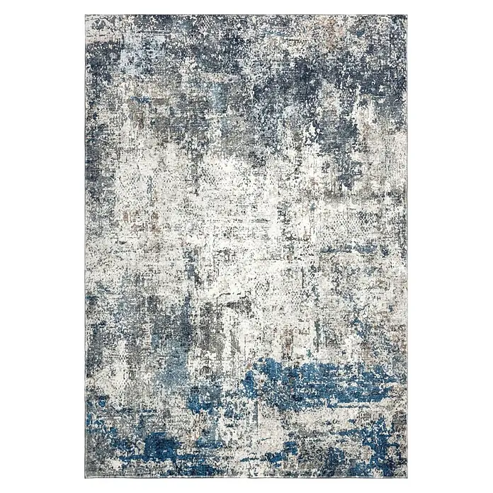 Kayoom Kurzflorteppich Elegantica 328 - Blau, 330 x 230 cm, 80 % Polyester, 20 % Baumwolle - Abstrakter Distressed-Teppich in Blau-, Grau- und Weißtönen für moderne Einrichtung.