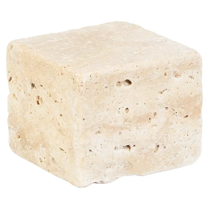 Pflasterstein Travertin Ivory - Beige, 10 x 10 x 8 cm, Travertin - Diagonale Ansicht