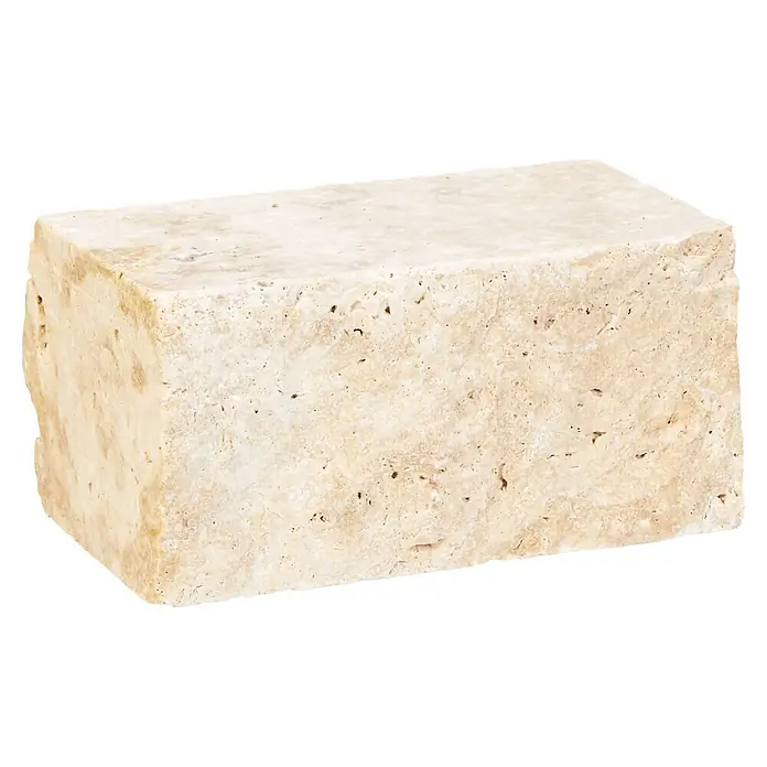 Mauerstein Travertin Ivory - 35 x 20 x 15 cm, Beige, Travertin - Diagonale Ansicht