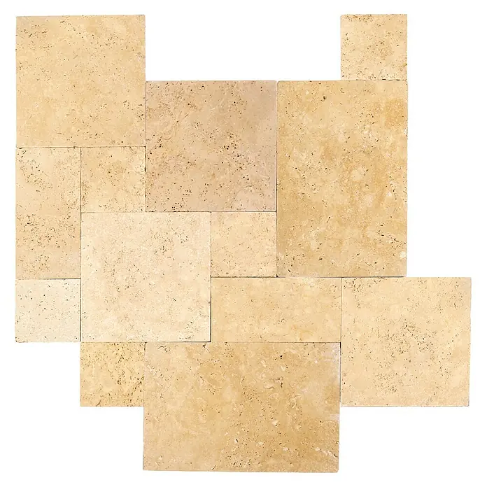 Terrassenplatte Travertin Römischer Verband Ivory - Beige, Travertin, 1,48 m² - Draufsicht