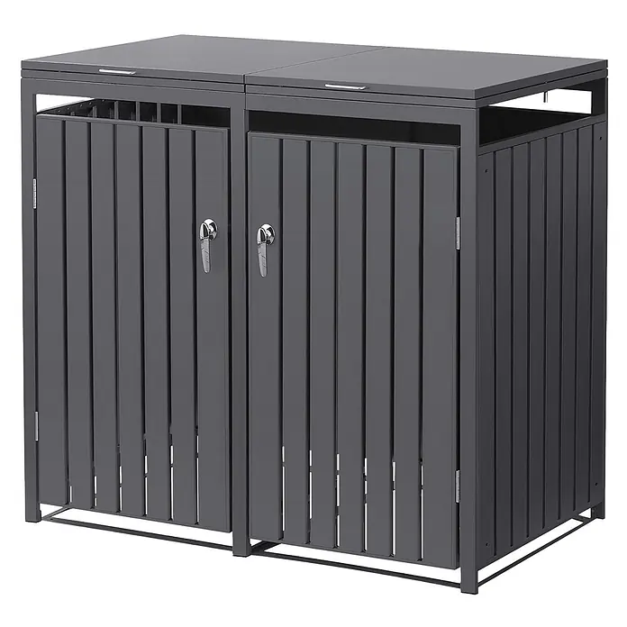 ML-Design Mülltonnenbox 2er 240L mit Klappdeckel und abschließbaren Türen 132x80x120 cm Anthrazit - Stahl, Anthrazit, Geeignet für Anzahl Mülltonnen: 2 Stk.