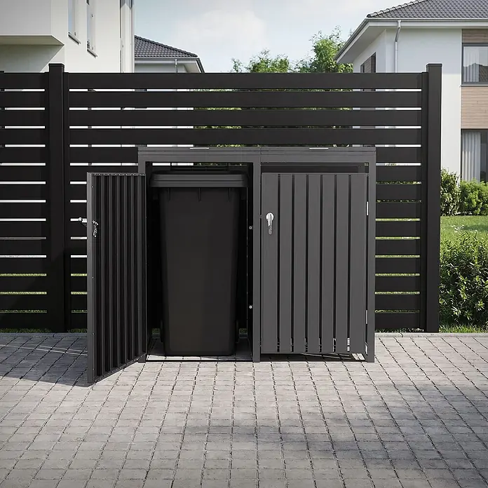 ML-Design Mülltonnenbox 2er 240L mit Klappdeckel und abschließbaren Türen 132x80x120 cm Anthrazit - Stahl, Anthrazit, Geeignet für Anzahl Mülltonnen: 2 Stk.