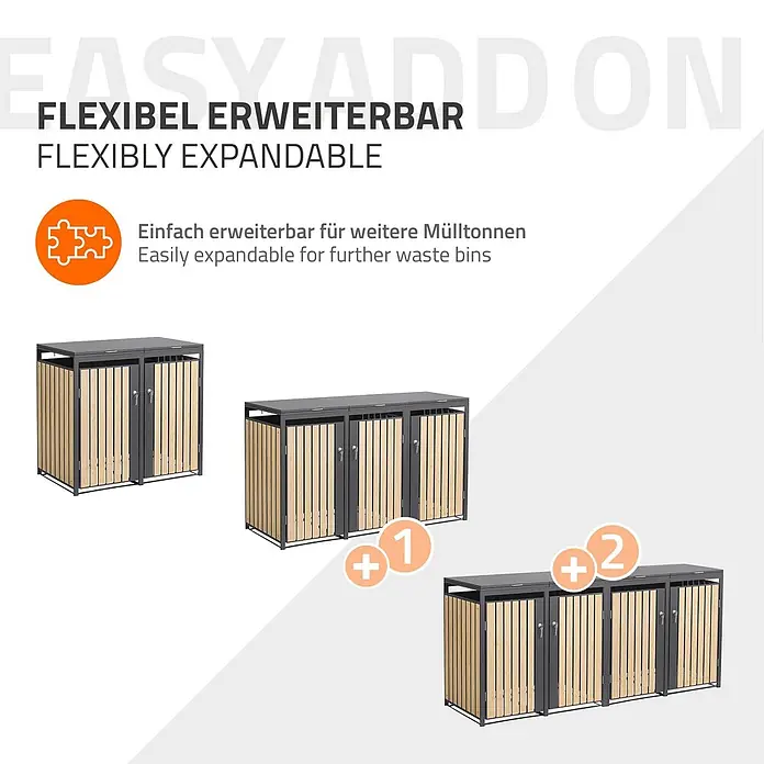 ML-Design Mülltonnenbox Mülltonnenbox 4er 240L 264x80x120cm Holzoptik aus Stahl - Stahl, Anthrazit, Hellbraun, Geeignet für Anzahl Mülltonnen: 2 Stk.