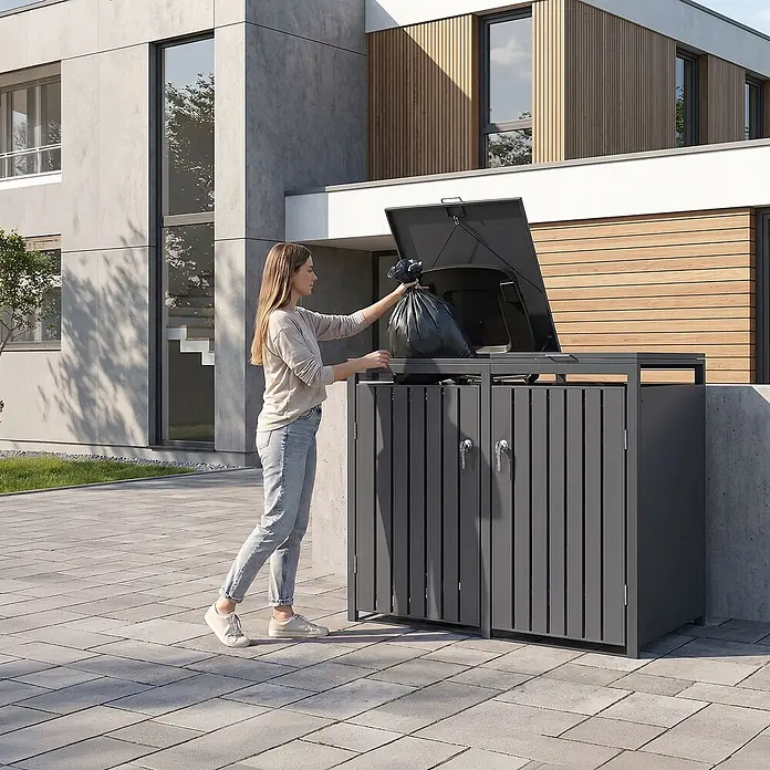 ML-Design Mülltonnenbox 2er 240L mit Klappdeckel und abschließbaren Türen 132x80x120 cm Anthrazit - Stahl, Anthrazit, Geeignet für Anzahl Mülltonnen: 2 Stk.