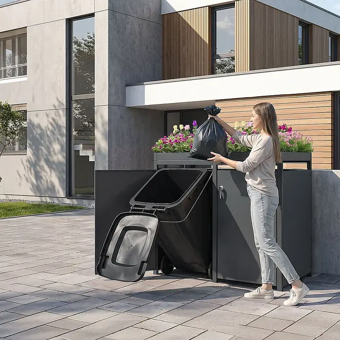 ML-Design Mülltonnenbox 2er 240L mit Pflanzdach abschließbar 132x80x124 cm Anthrazit - Stahl, Anthrazit, Geeignet für Anzahl Mülltonnen: 2 Stk.