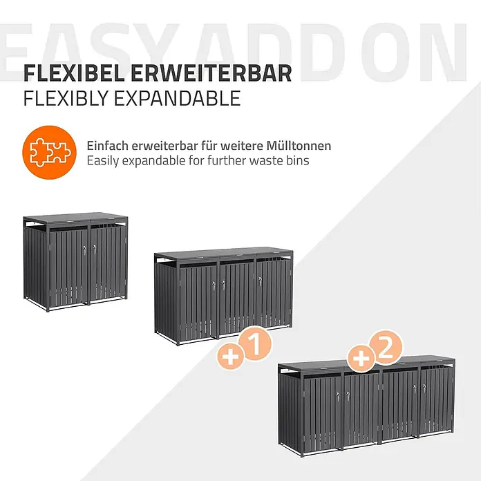 ML-Design Mülltonnenbox 2er 240L mit Klappdeckel und abschließbaren Türen 132x80x120 cm Anthrazit - Stahl, Anthrazit, Geeignet für Anzahl Mülltonnen: 2 Stk.