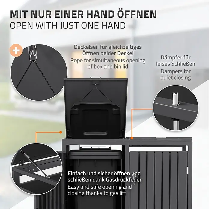 ML-Design Mülltonnenbox 2er 240L mit Klappdeckel und abschließbaren Türen 132x80x120 cm Anthrazit - Stahl, Anthrazit, Geeignet für Anzahl Mülltonnen: 2 Stk.
