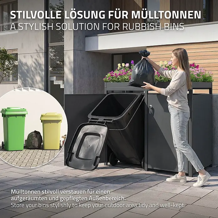 ML-Design Mülltonnenbox 3er 240L mit Pflanzdach 200x80x124 cm Anthrazit - Stahl, Anthrazit, Geeignet für Anzahl Mülltonnen: 3 Stk.