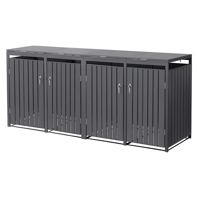 ML-Design Mülltonnenbox 4er 240L mit Klappdeckel 264x80x120 cm Anthrazit - Stahl, Anthrazit, Geeignet für Anzahl Mülltonnen: 4 Stk.