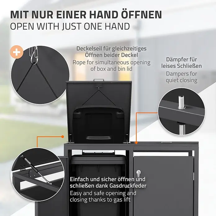 ML-Design Mülltonnenbox Mülltonnenbox 4er 240L 264x80x120cm Anthrazit mit Klappdeckel - Stahl, Anthrazit, Geeignet für Anzahl Mülltonnen: 2 Stk.