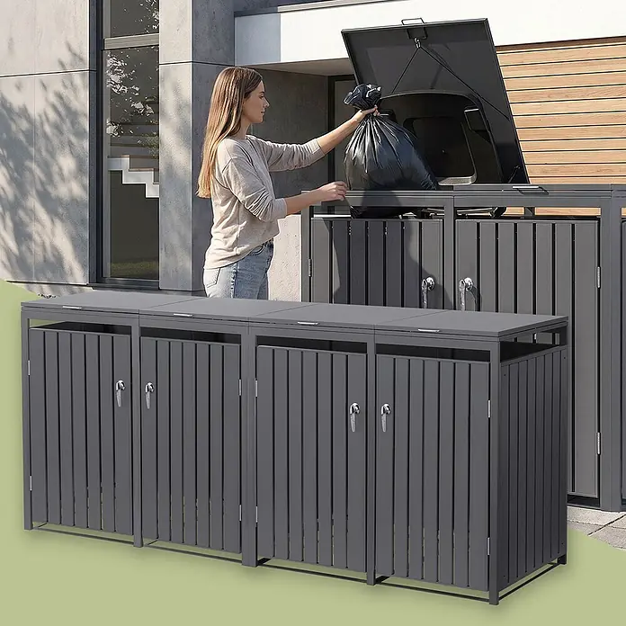 ML-Design Mülltonnenbox 4er 240L mit Klappdeckel 264x80x120 cm Anthrazit - Stahl, Anthrazit, Geeignet für Anzahl Mülltonnen: 4 Stk.