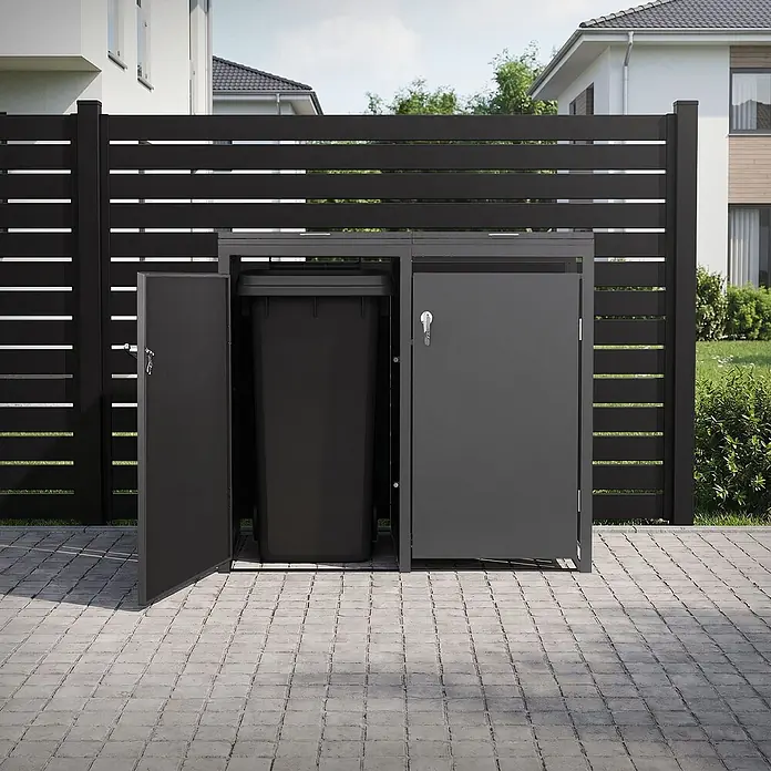 ML-Design Mülltonnenbox Mülltonnenbox 4er 240L 264x80x120cm Anthrazit mit Klappdeckel - Stahl, Anthrazit, Geeignet für Anzahl Mülltonnen: 2 Stk.