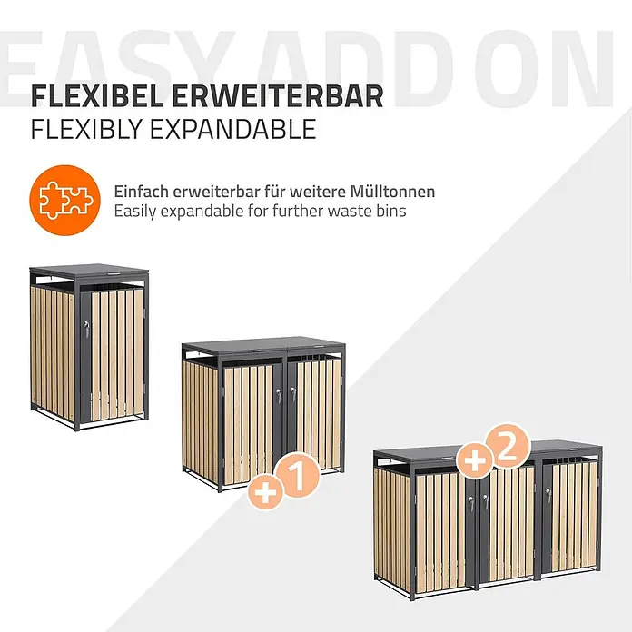 ML-Design Mülltonnenbox 1er 240L mit Klappdeckel 68x80x120 cm Anthrazit-Holzoptik - Stahl, Anthrazit, Hellbraun, Geeignet für Anzahl Mülltonnen: 1 Stk.