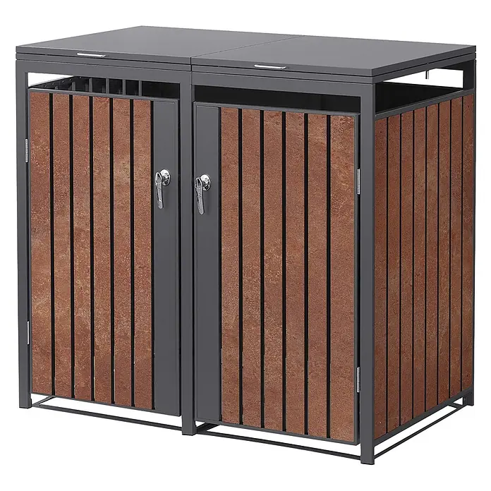ML-Design Mülltonnenbox 2er 240L 132x80x120 cm Anthrazit-Rostoptik - Stahl, Anthrazit, Rot-Braun, Geeignet für Anzahl Mülltonnen: 2 Stk.