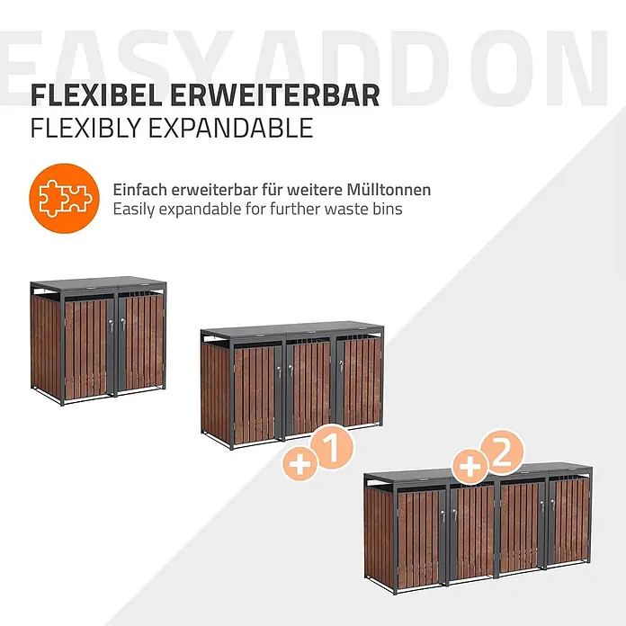 ML-Design Mülltonnenbox 2er 240L 132x80x120 cm Anthrazit-Rostoptik - Stahl, Anthrazit, Rot-Braun, Geeignet für Anzahl Mülltonnen: 2 Stk.